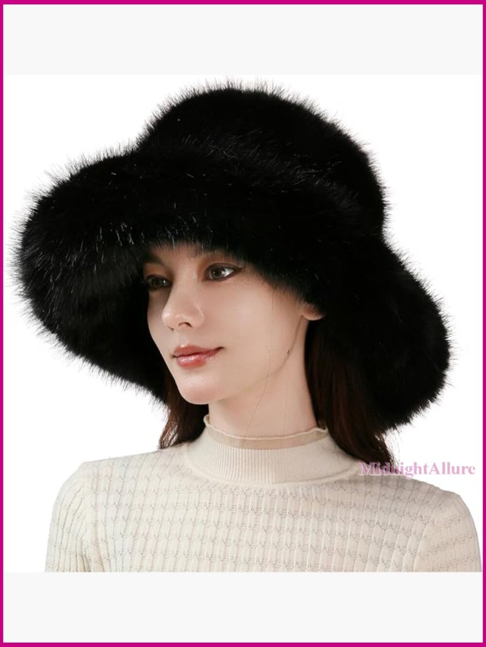 Oversized Faux Fur Bucket Hat, Winter Beanie, Adjustable Unisex